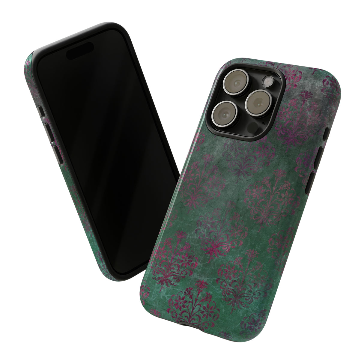 Green Damask Gothic Flower - Protective Phone Case