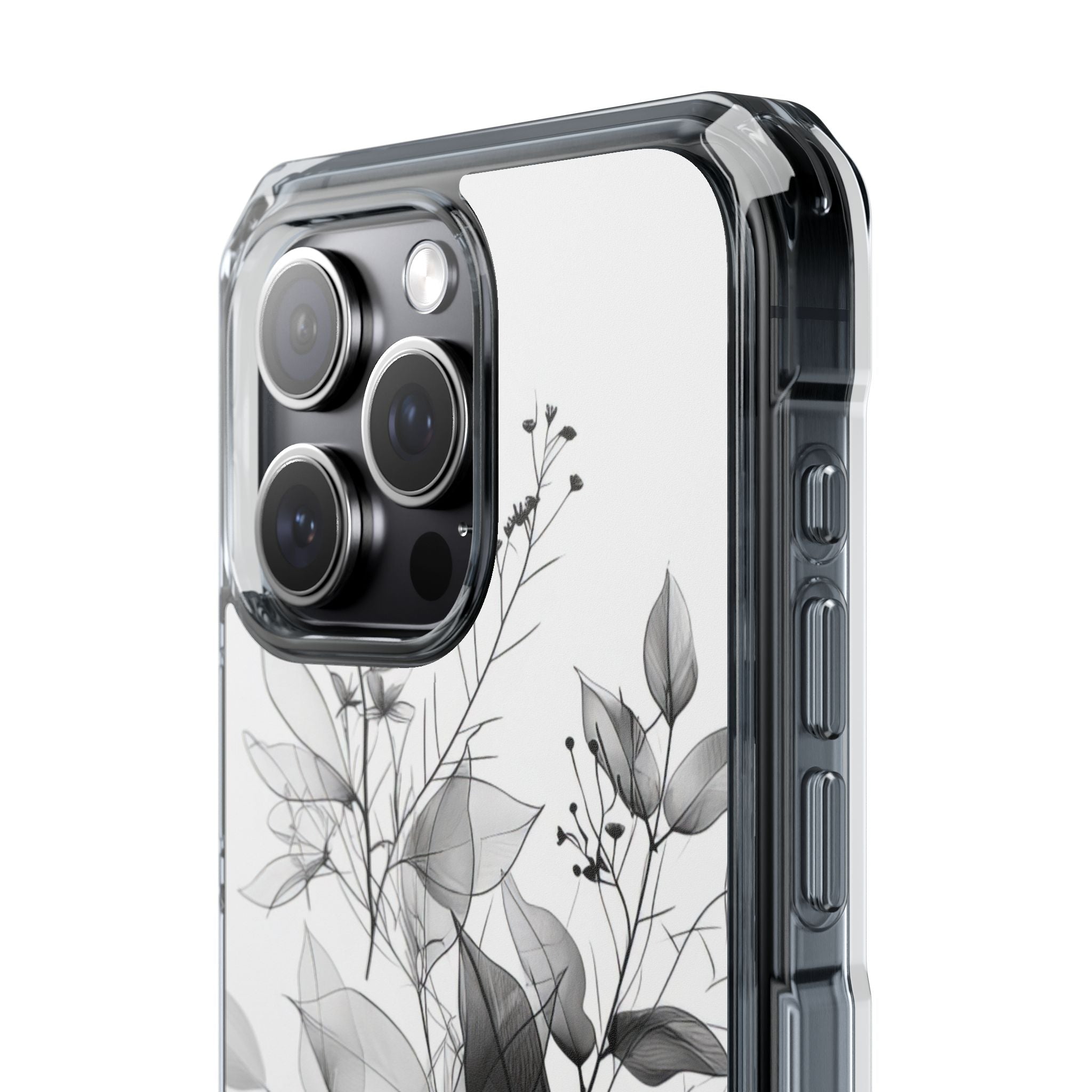 Monochrome Floral Elegance iPhone 15 - Clear Impact Phone Case