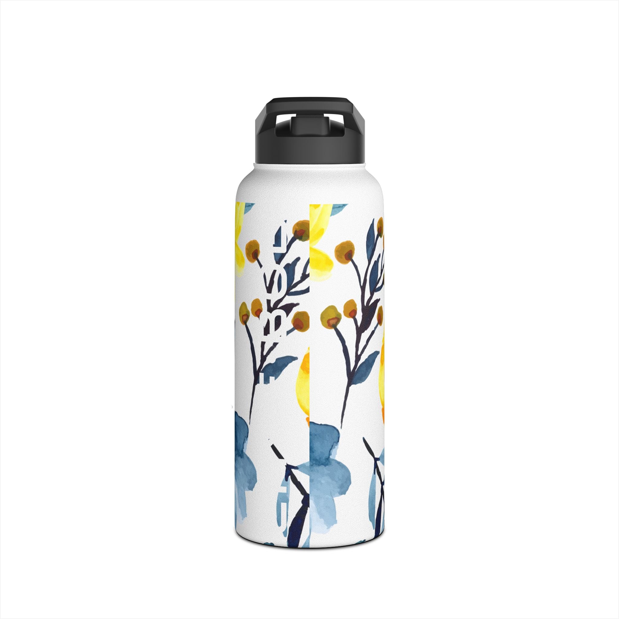 Yellow Blue Blossoms - Stainless Steel Water Bottle
