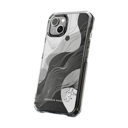 Fluid Rhythms: Monochrome Line Flow iPhone 14 - Clear Impact Phone Case