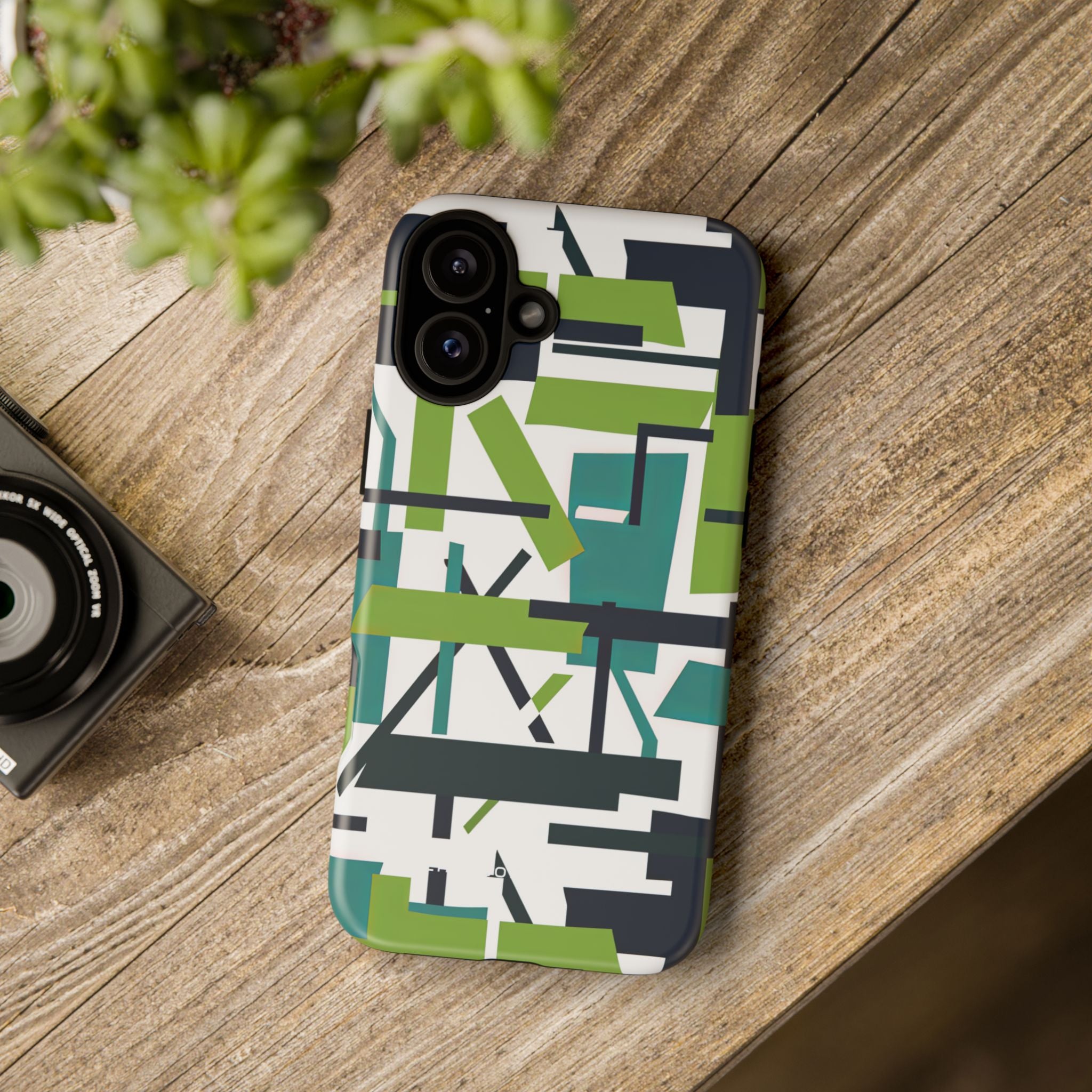 Green Geometry Glide iPhone 16 - Tough Phone Case