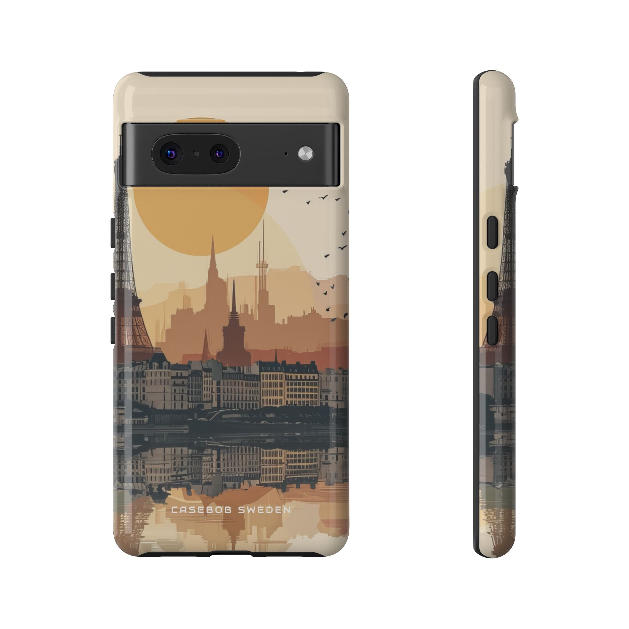 Eiffel Tower Silhouette with Birds and Sun Reflection Google Pixel 7 - Tough Phone Case