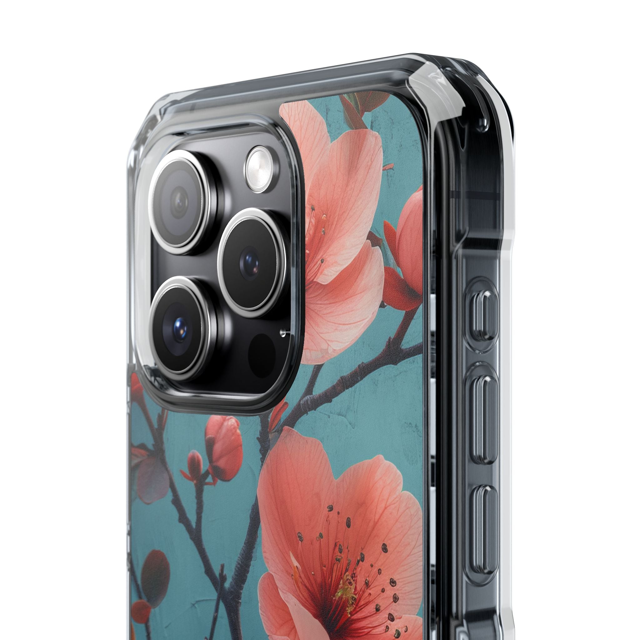 Teal Coral Blossom - Clear Impact iPhone 15 Phone Case