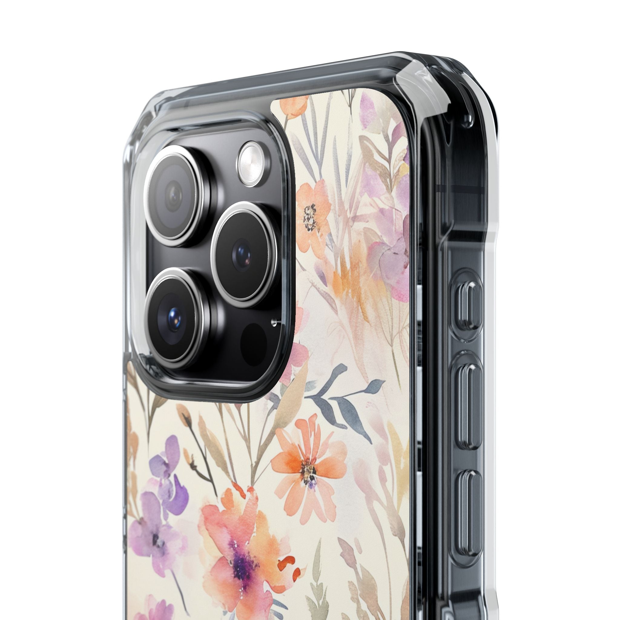 Soft Pink Floral Watercolor Design - Clear Impact iPhone 15 Phone Case