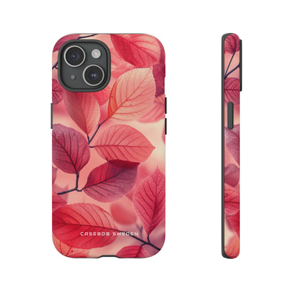 Elegant Pink Leaves iPhone 15 - Tough Phone Case