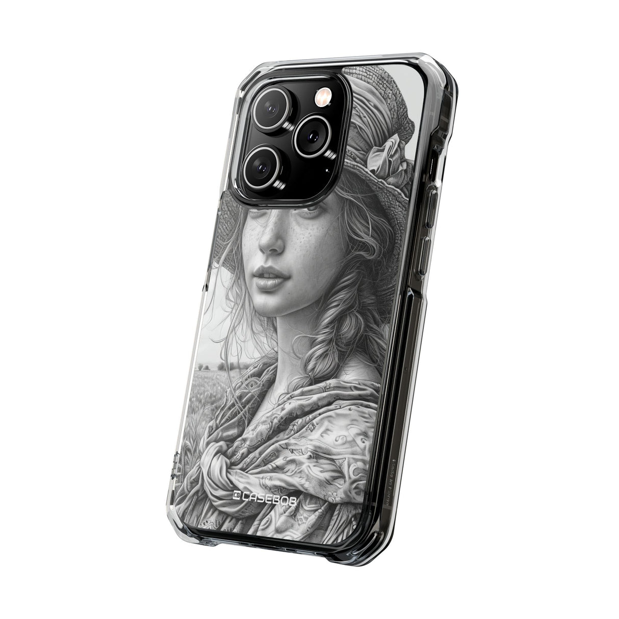 Serene Sketch Portrait - Phone Case for iPhone (Clear Impact - Magnetic)