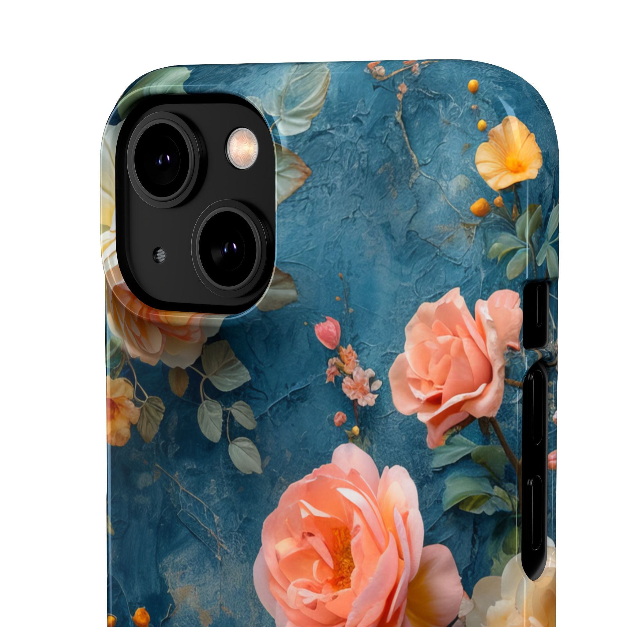 Blue Floral Elegance - Slim iPhone 14 Phone Case