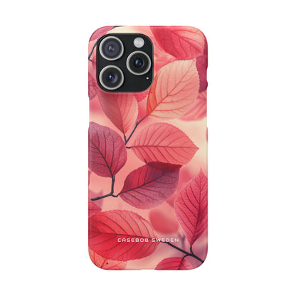 Elegant Pink Leaves iPhone 15 - Slim Phone Case