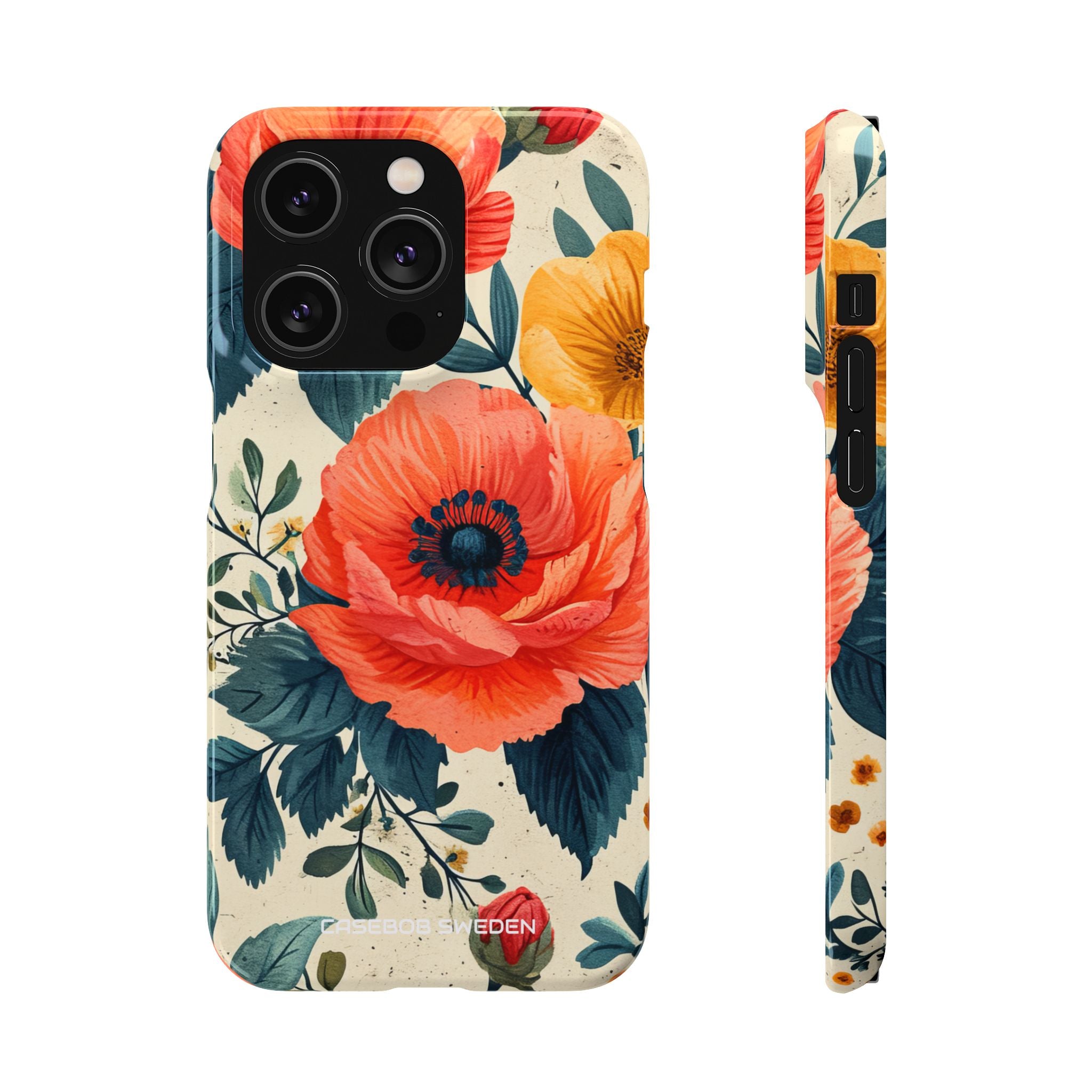 Vibrant Botanical Poppies - Slim iPhone 14 Phone Case