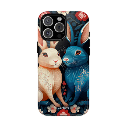 Rabbits Embrace Blossoms - iPhone Case