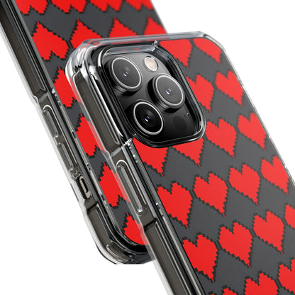 Red Heart Dark Gray Diamonds Seamless iPhone 14 - Impact Clear+
