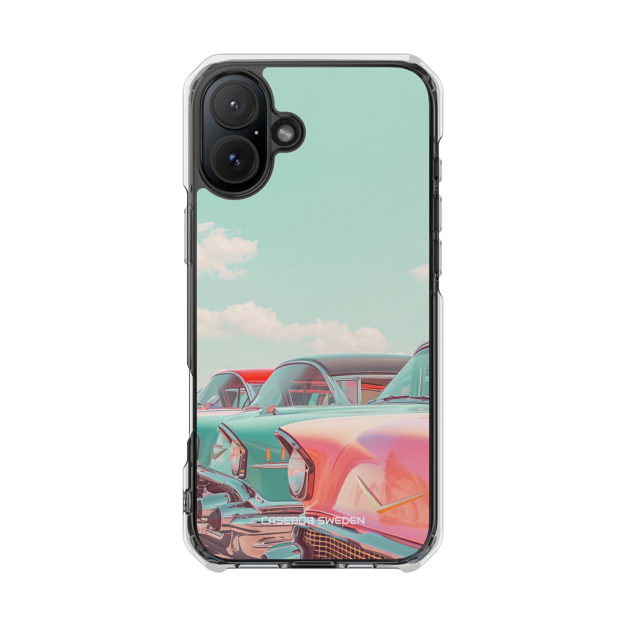 Vintage Turquoise Cars - Clear Impact iPhone 16 Phone Case