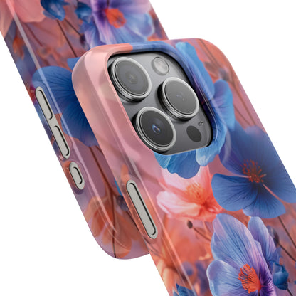 Blue Peach Blossoms - Slim iPhone 15 Phone Case