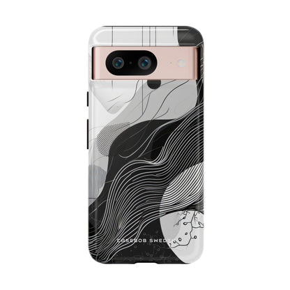 Fluid Rhythms: Monochrome Line Flow Google Pixel 8 - Tough Phone Case