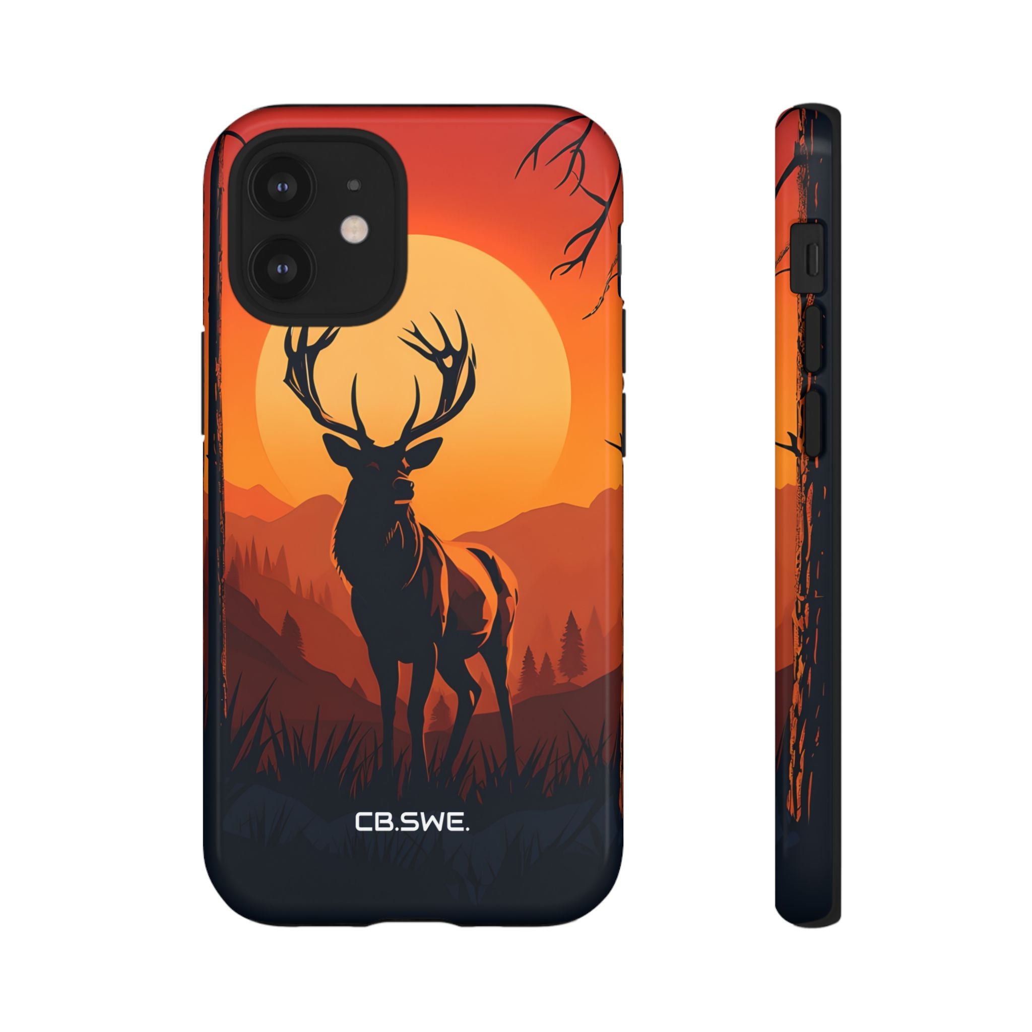 Dramatic Elk Silhouette Fiery Sunset iPhone 12 - Tough