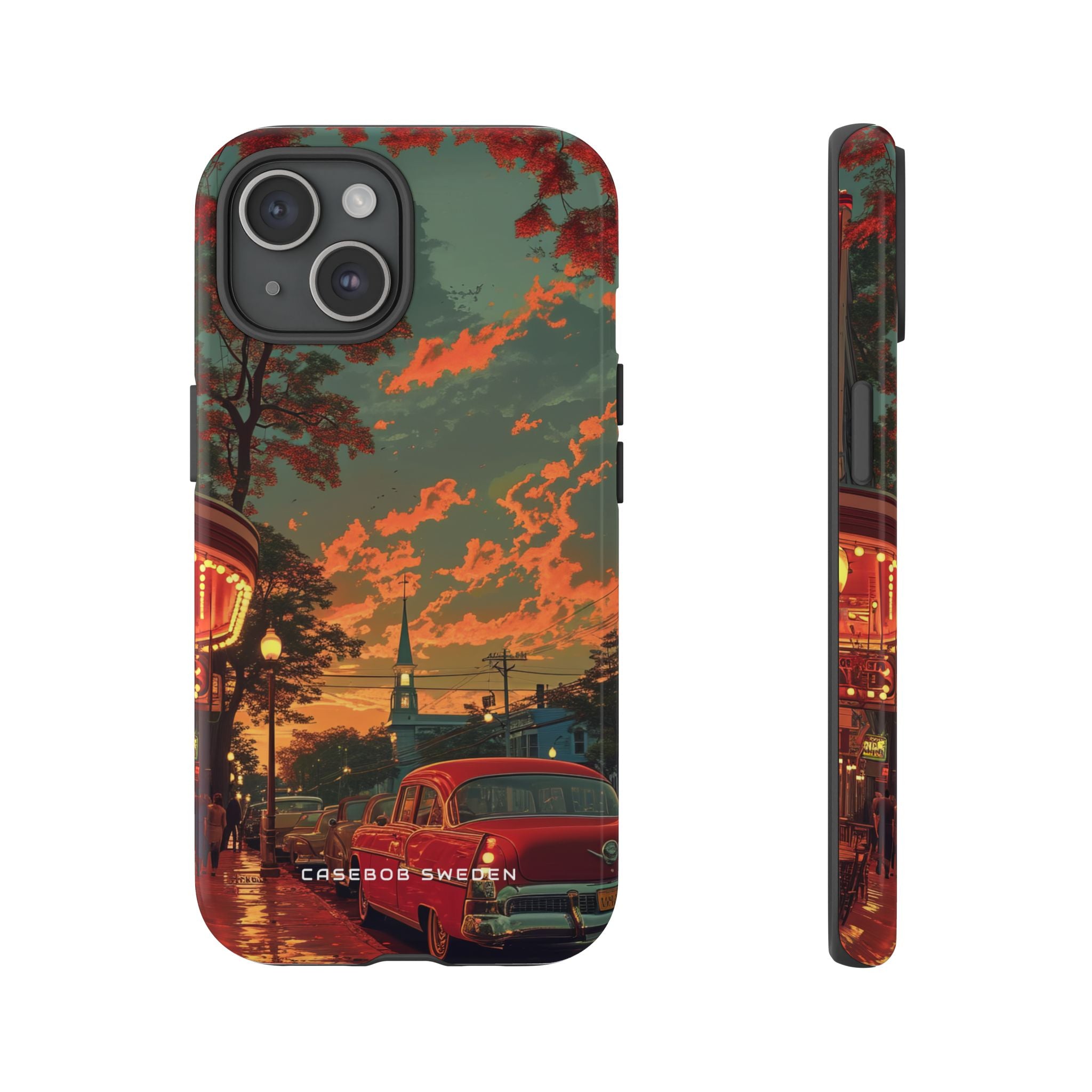 Mid-Century Nostalgia Streetscape iPhone 15 - Tough Phone Case