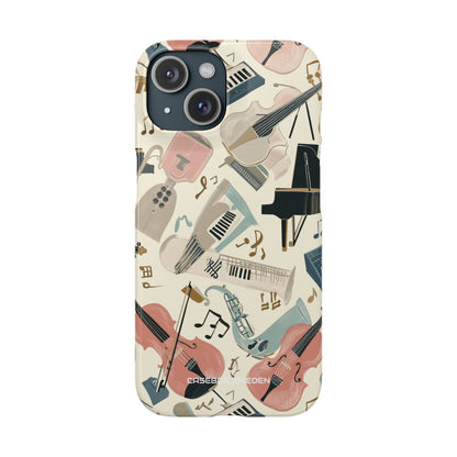 Beige Musical Instruments Pattern - Slim iPhone 15 Phone Case