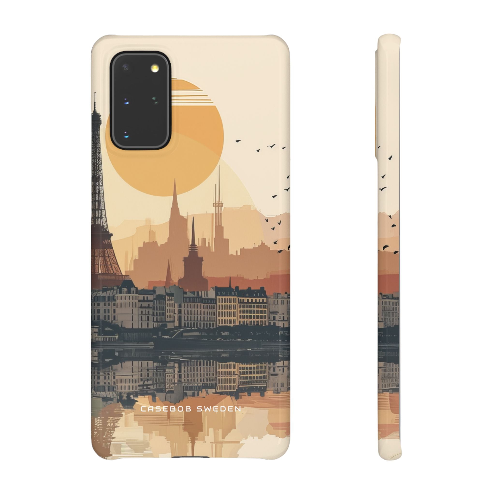 Eiffel Tower Silhouette with Birds and Sun Reflection Samsung S20 - Slim Phone Case