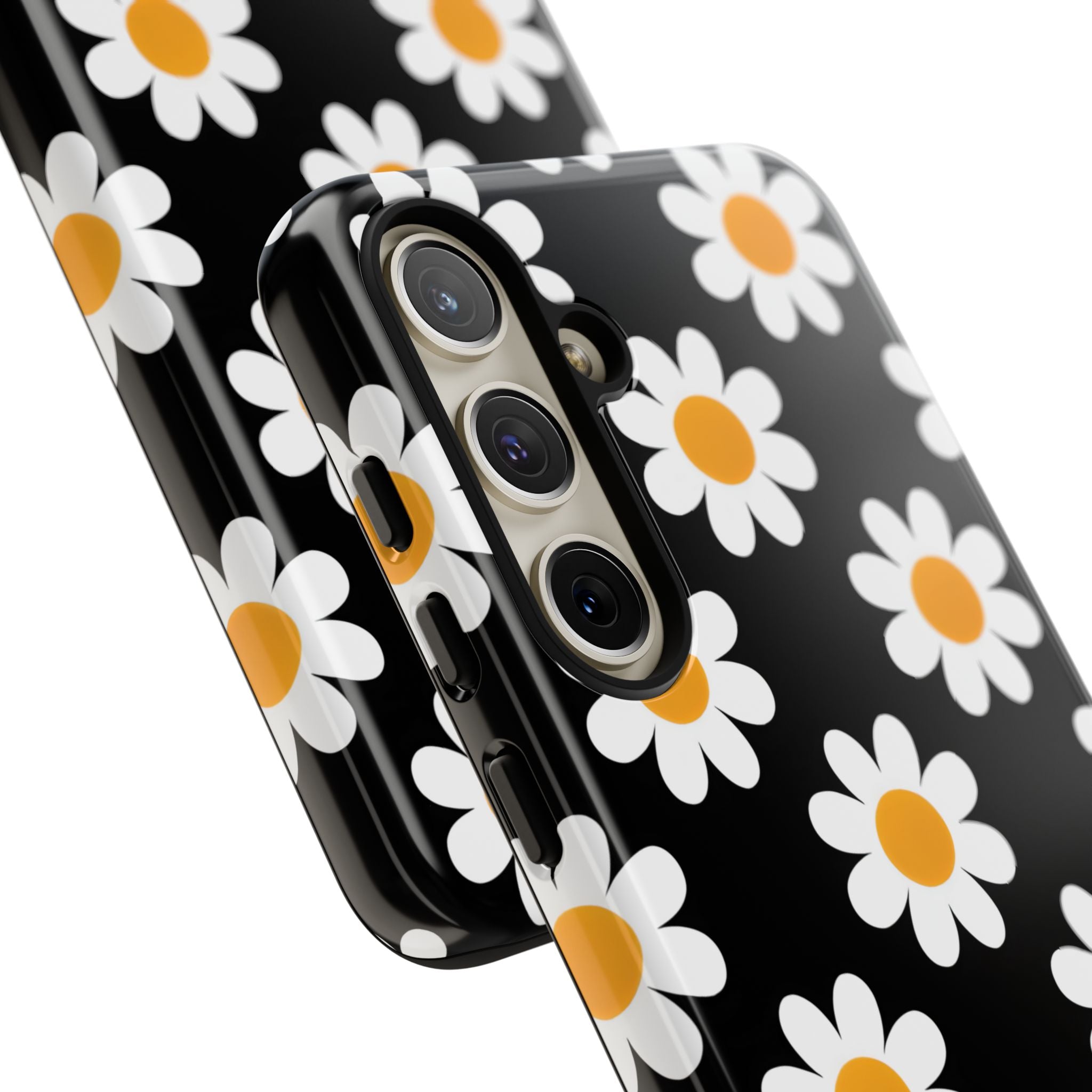 Minimalist White Daisies on Black Samsung S24 - Tough