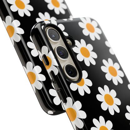 Minimalist White Daisies on Black Samsung S24 - Tough