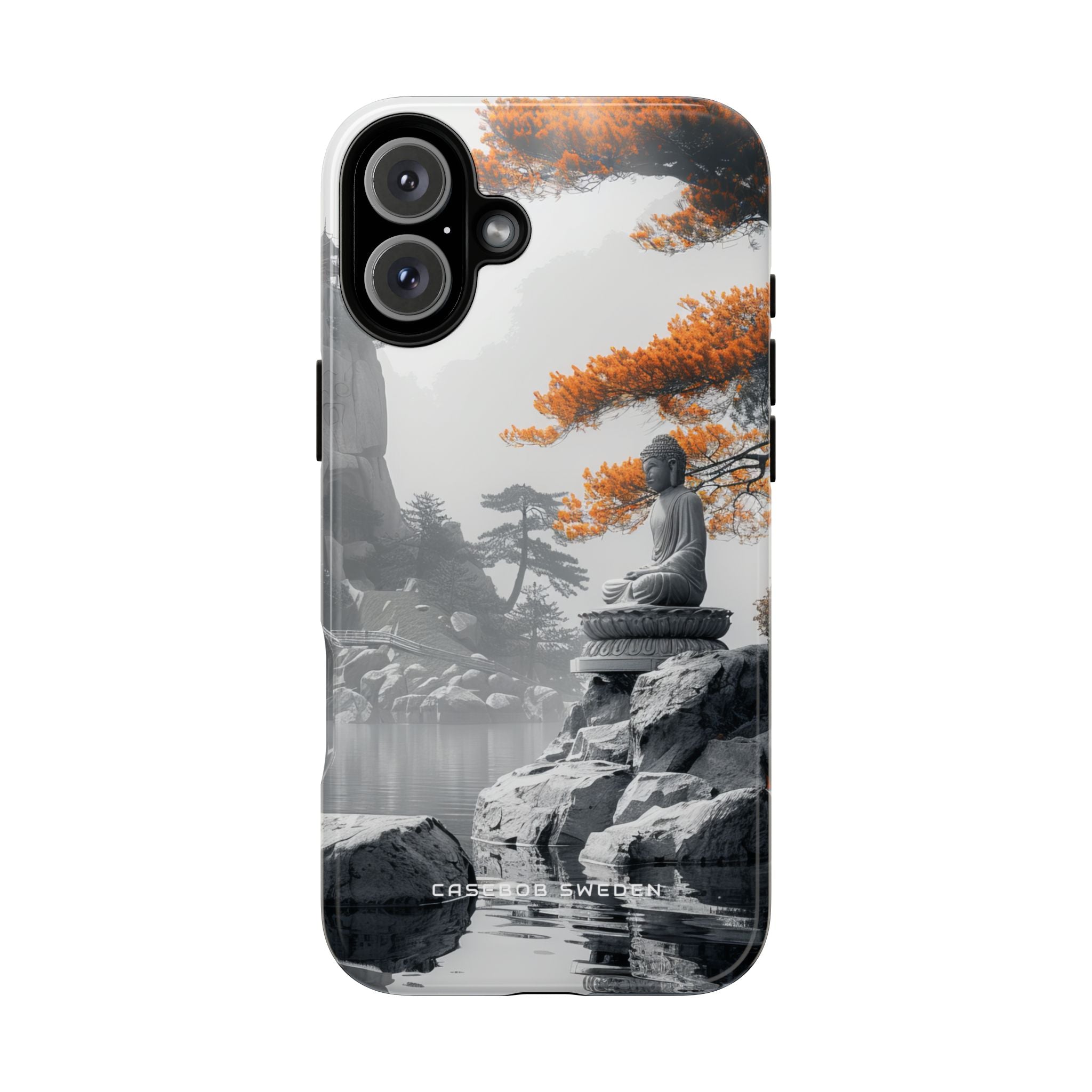 Zen Serenity: Tranquil Landscape with Buddha and Pagoda iPhone 16 - Tough Phone Case