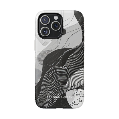 Fluid Rhythms: Monochrome Line Flow iPhone 15  Tough+ Phone Case