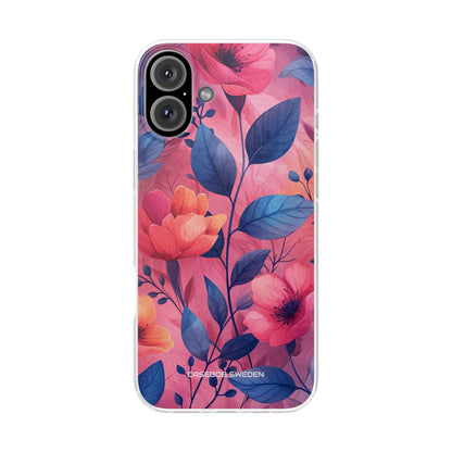 Pink Blue Floral - Flexi iPhone 16 Phone Case