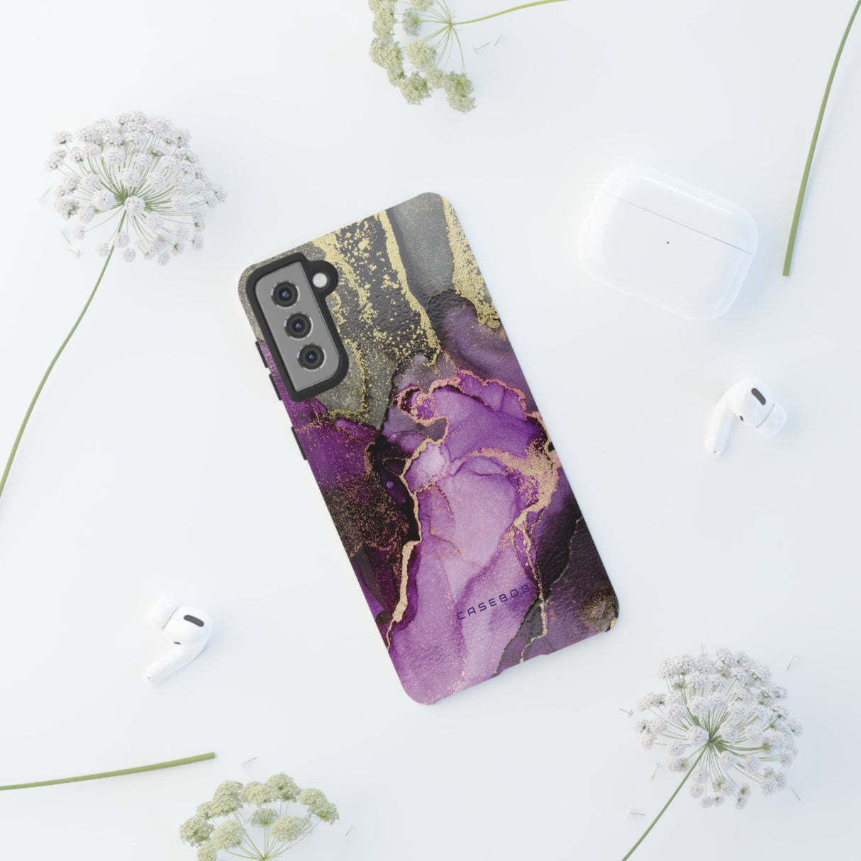 Purple Marble & Gold Phone - Protective Phone Case