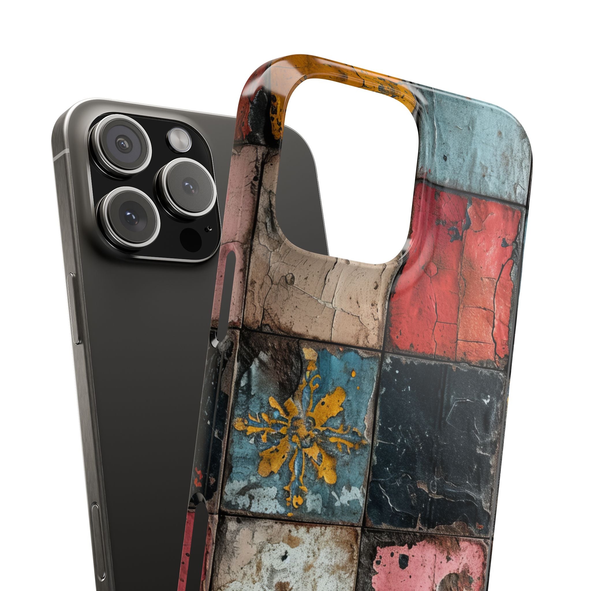 Rustic Red-Yellow Vintage Tiles - Slim iPhone 16 Phone Case