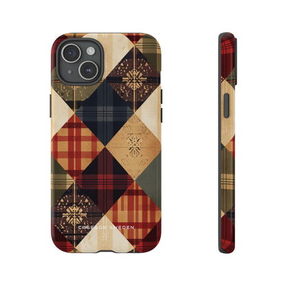 Rustic Geometric Patchwork Harmony iPhone 15 - Tough Phone Case