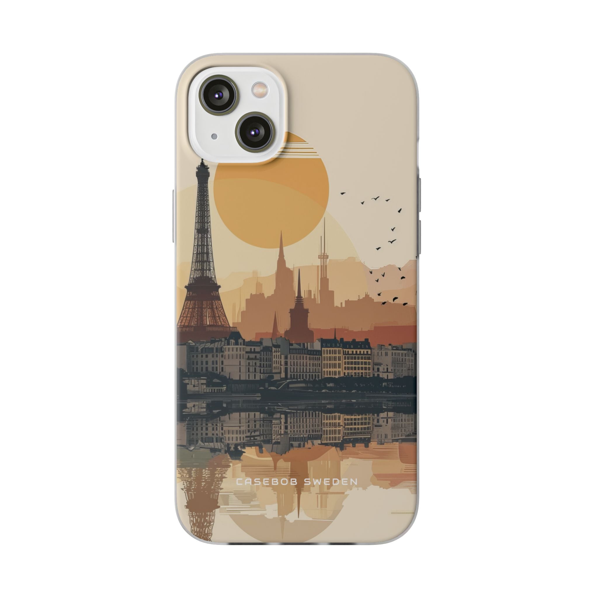 Eiffel Tower Silhouette with Birds and Sun Reflection iPhone 14 - Flexi Phone Case