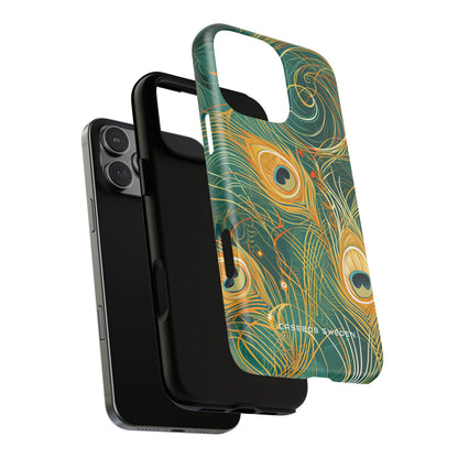 Peacock Elegance in Teal and Gold iPhone 16 | Tough+ Phone Case