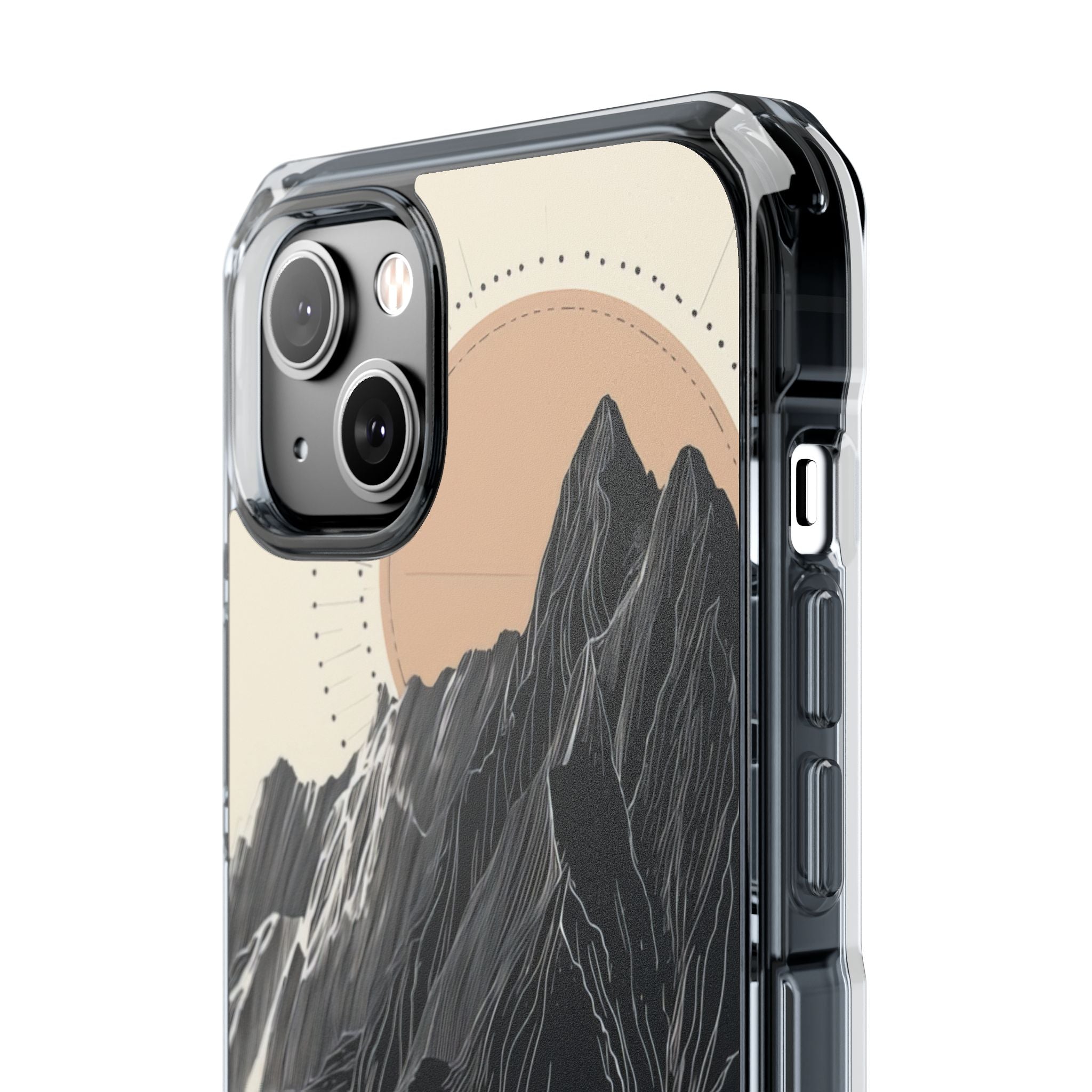 Minimalist Mountain Landscape with Flowing River iPhone 14 - Clear Impact Phone Case