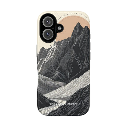 Minimalist Mountain Landscape with Flowing River iPhone 16 - Tough Phone Case