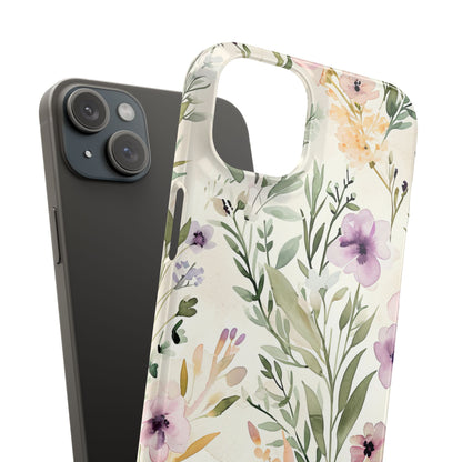 Soft Green Lavender Floral Pattern - Slim iPhone 15 Phone Case