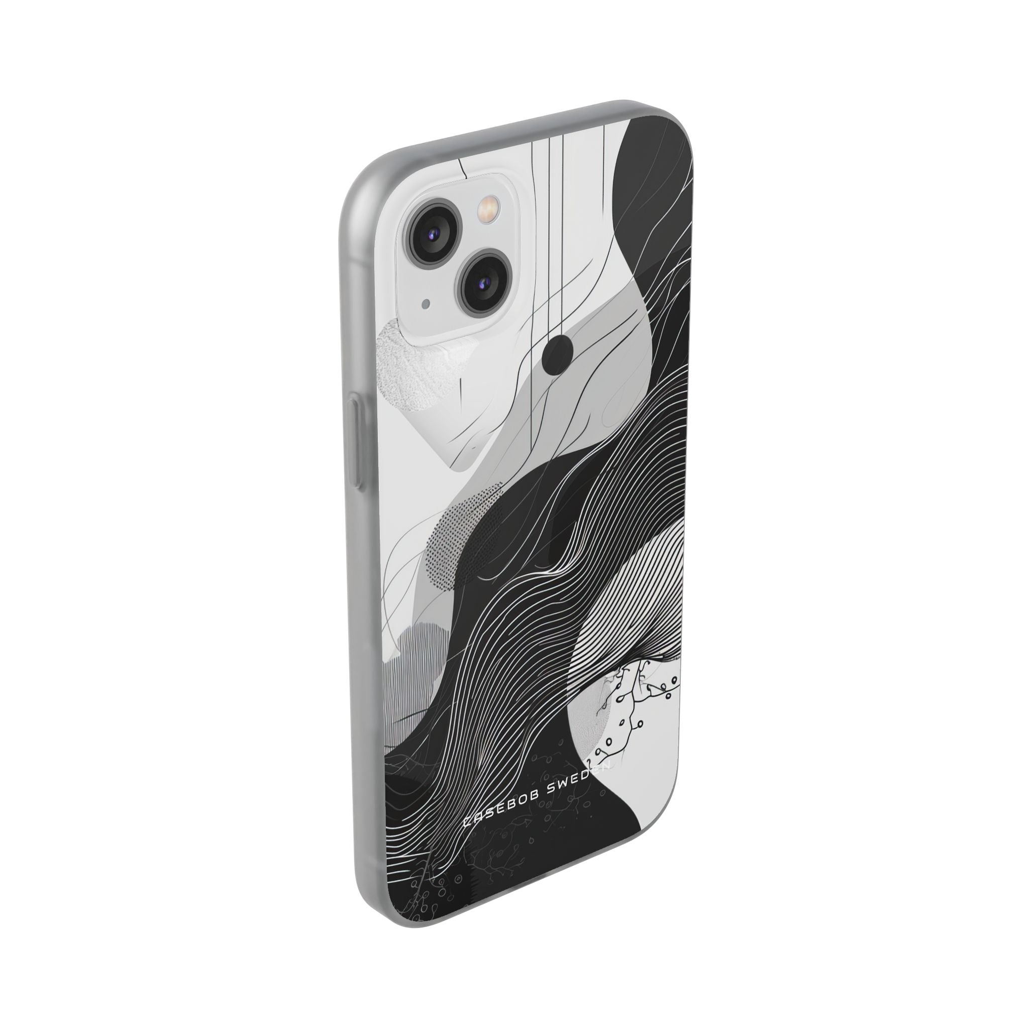 Fluid Rhythms: Monochrome Line Flow iPhone 14 - Flexi Phone Case