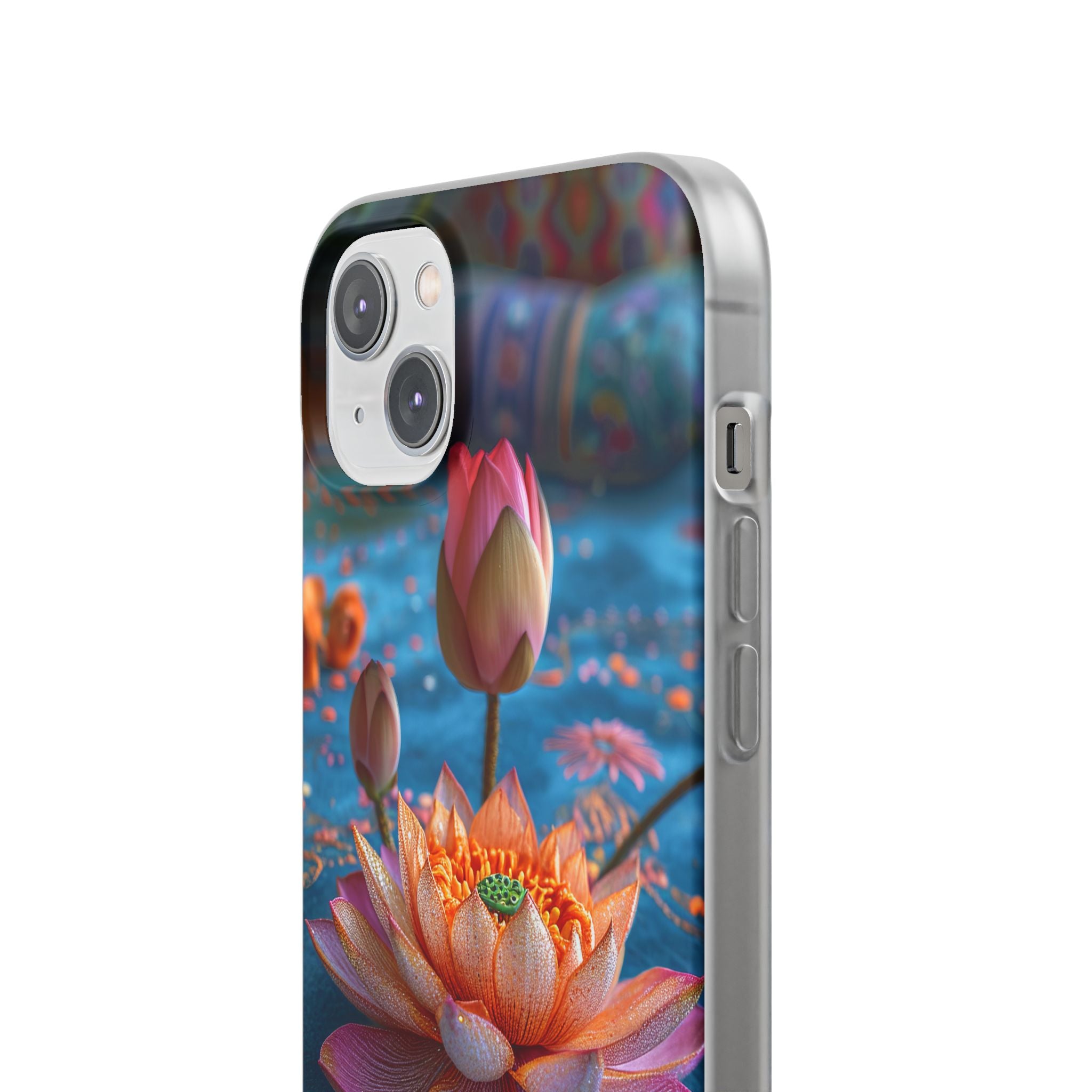 Vibrant Lotus Embroidery - Flexi iPhone 14 Phone Case