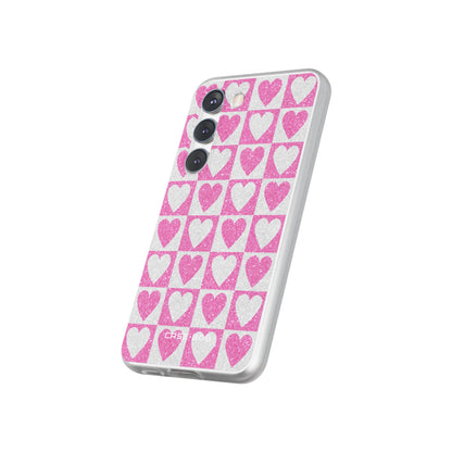 Glitter Heart Grid Samsung S23 Case - Soft