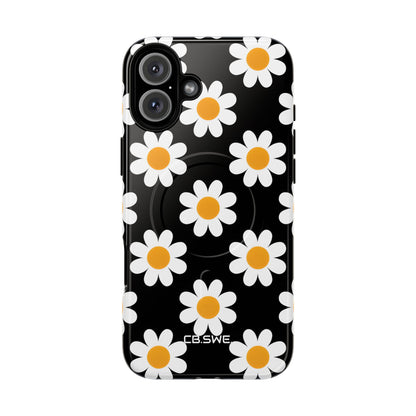 Minimalist White Daisies on Black iPhone 16 - Tough+