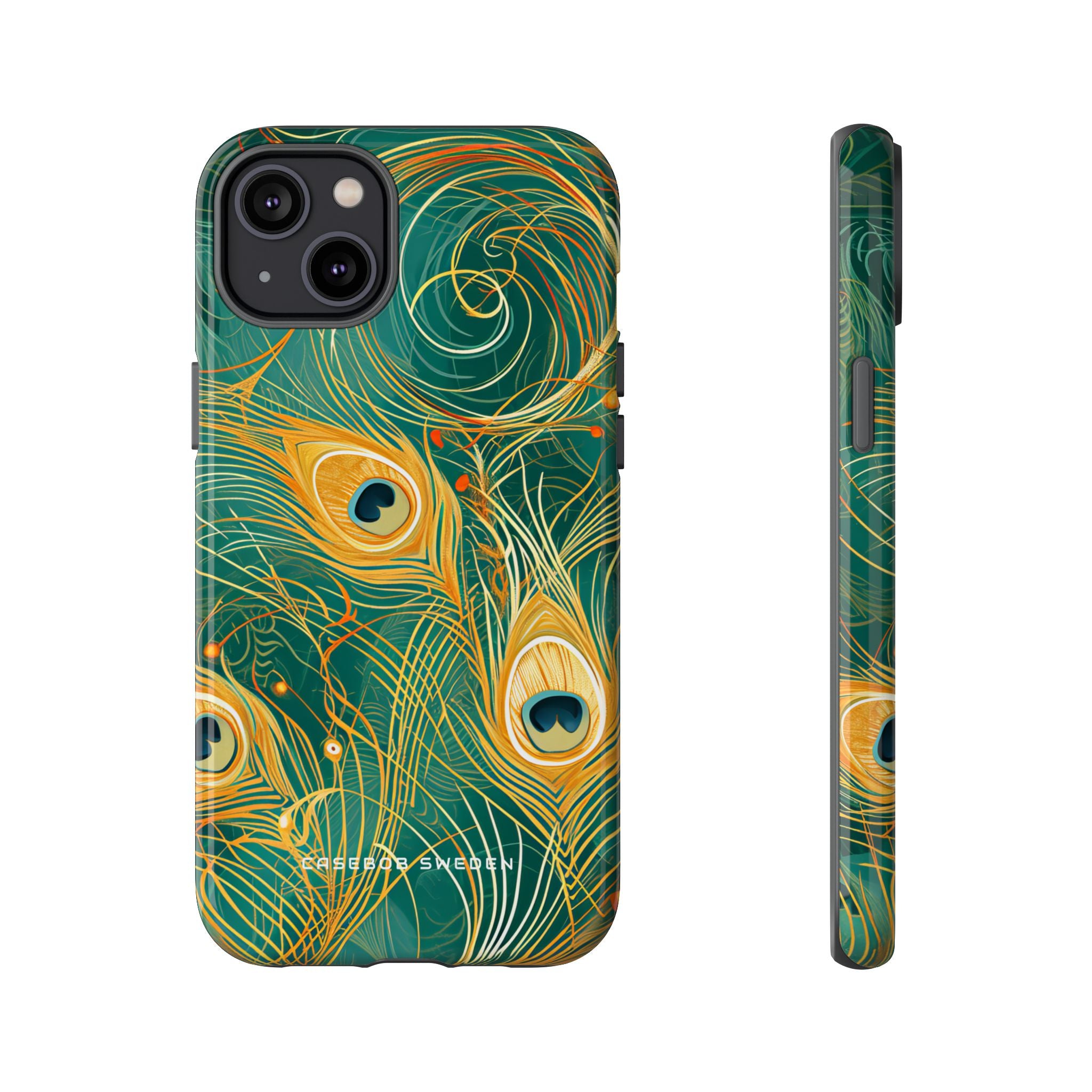 Peacock Elegance in Teal and Gold iPhone 14 - Tough Phone Case