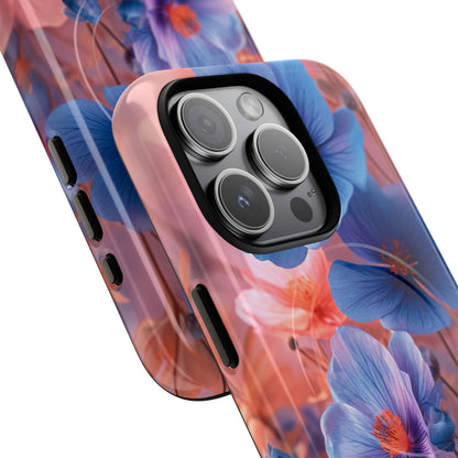 Blue Peach Blossoms - Tough + MagSafe® iPhone 15 Phone Case