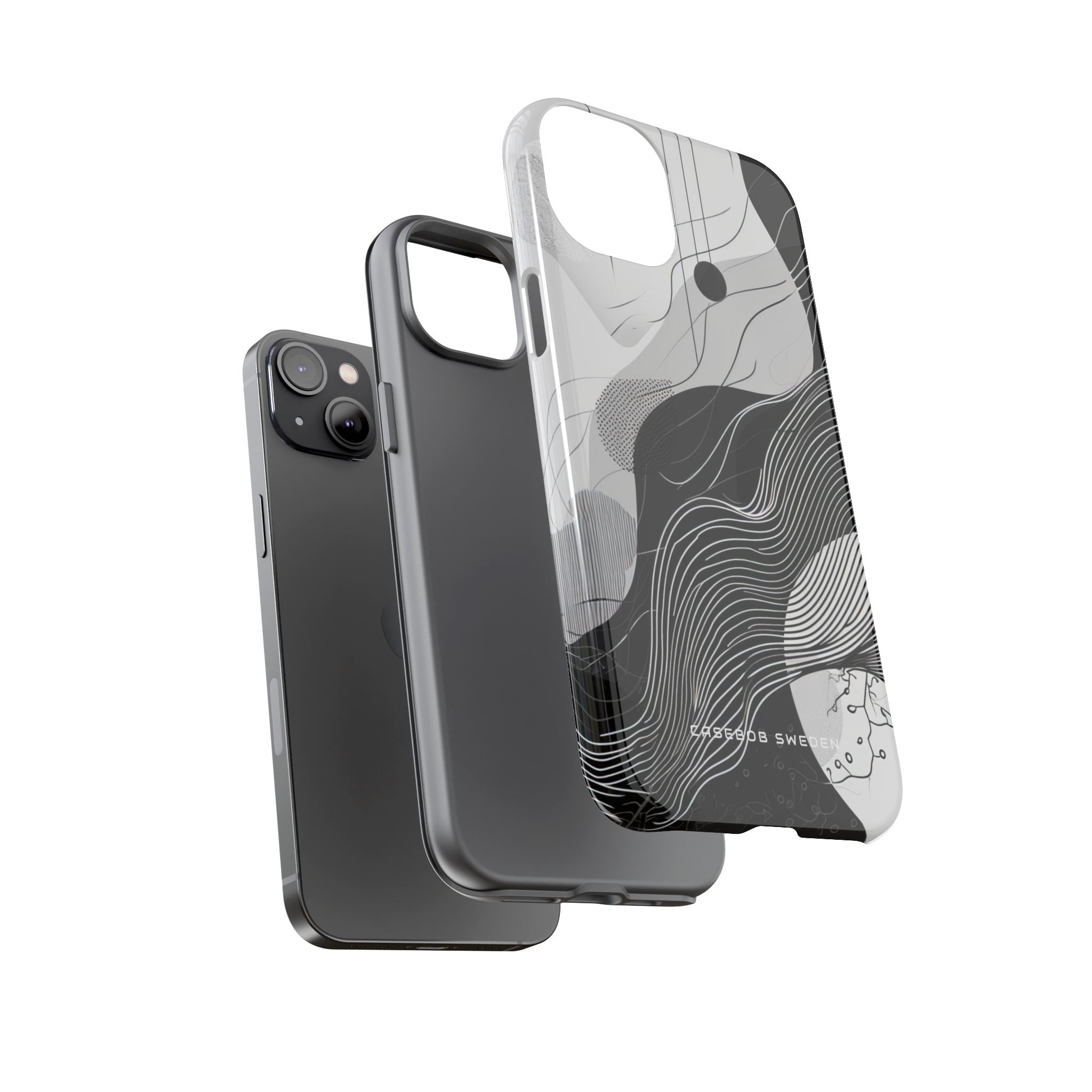 Fluid Rhythms: Monochrome Line Flow iPhone 14 - Tough Phone Case