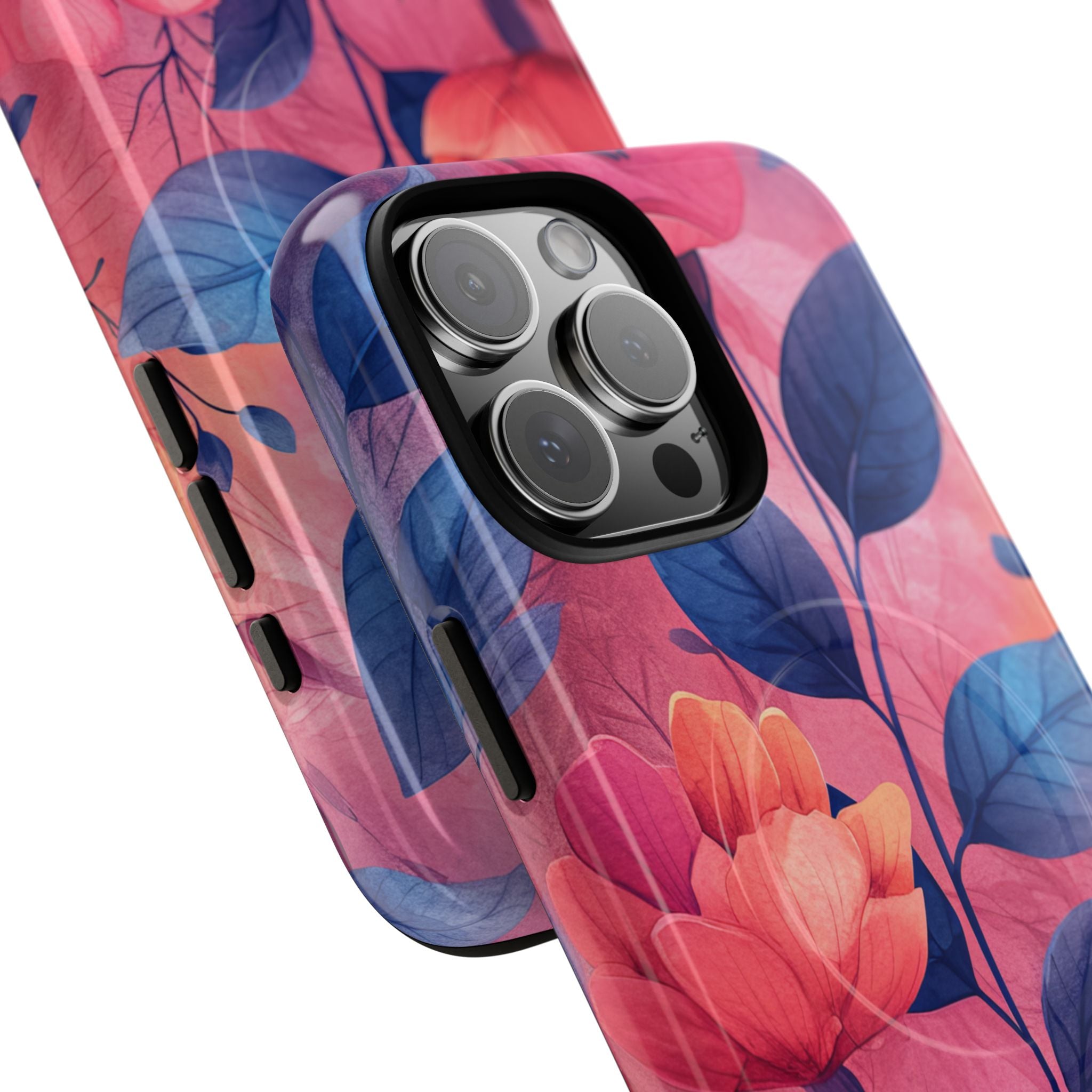 Pink Blue Floral - Tough + MagSafe® iPhone 16 Phone Case