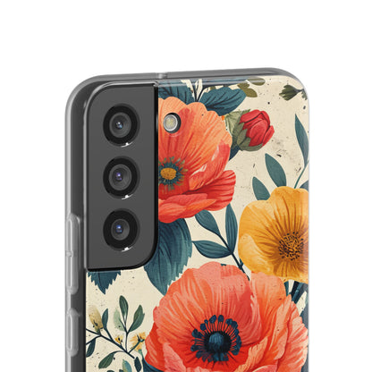 Vibrant Botanical Poppies - Flexi Samsung S22 Phone Case