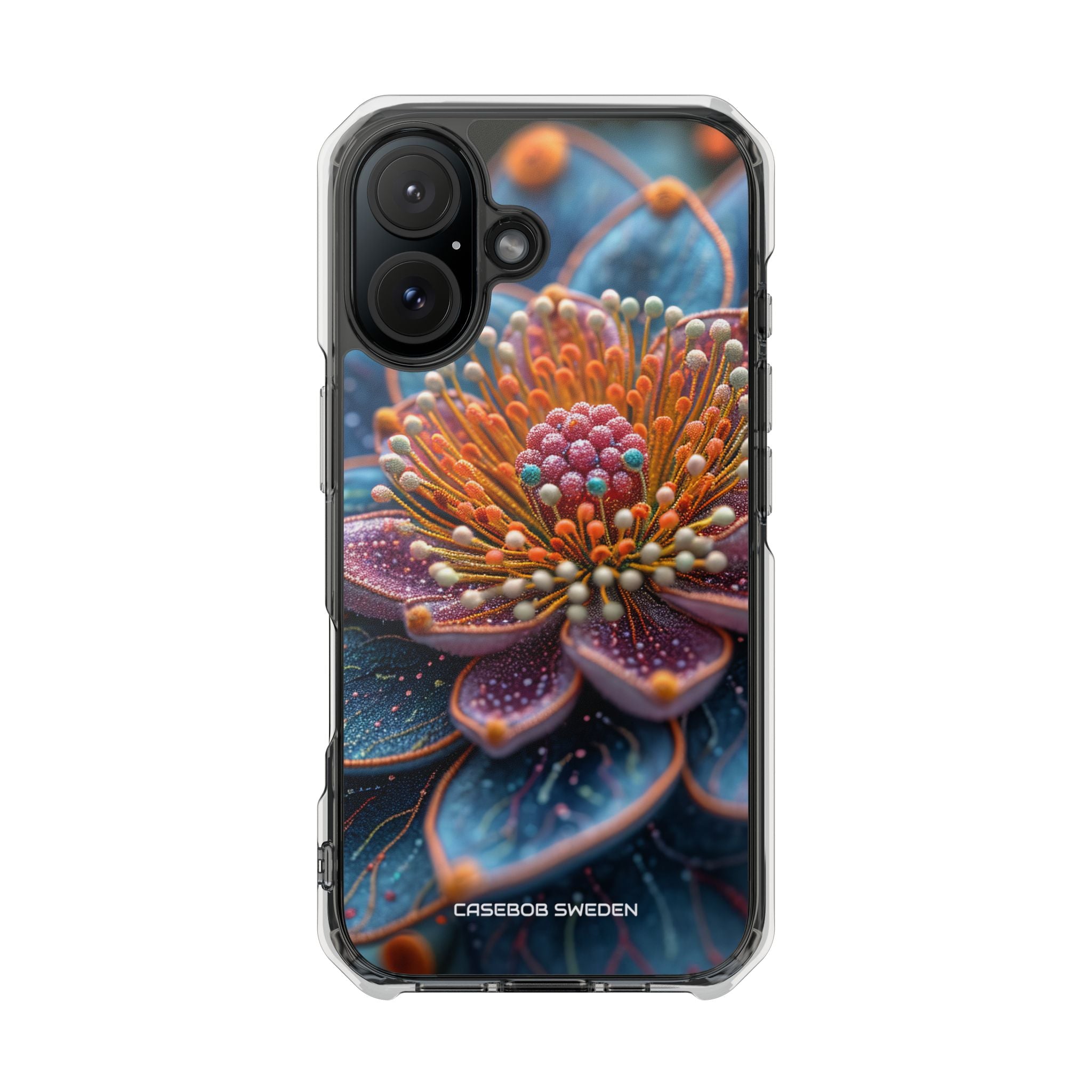 Blue-Orange Floral Swirl - Clear Impact iPhone 16 Phone Case