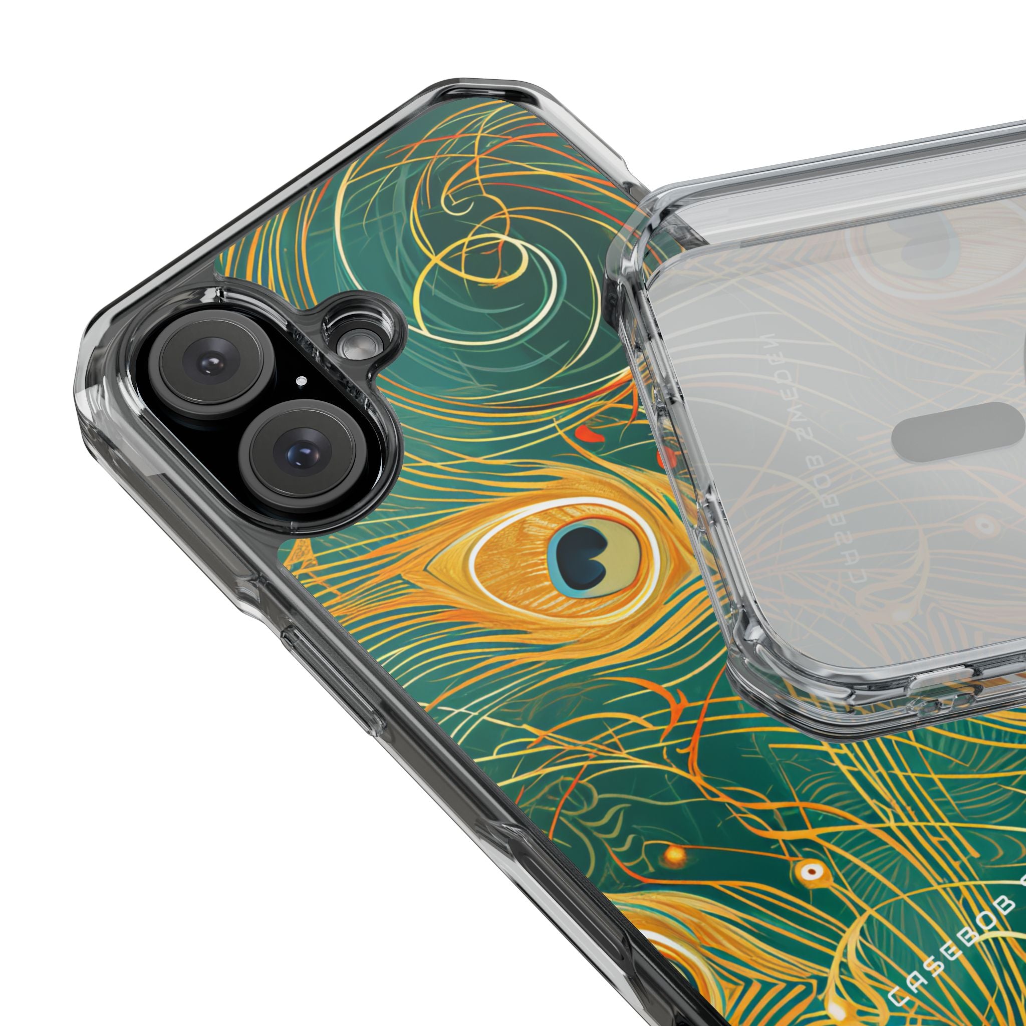 Peacock Elegance in Teal and Gold iPhone 16 - Clear Impact Phone Case