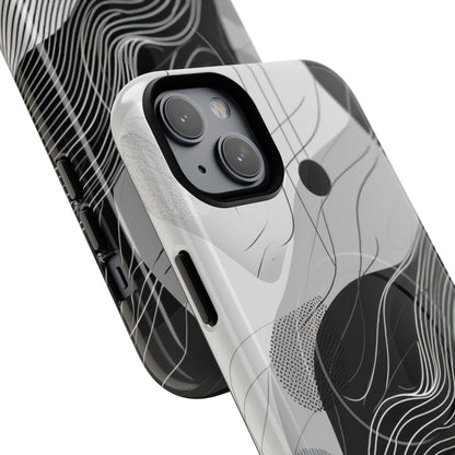 Fluid Rhythms: Monochrome Line Flow iPhone 14 | Tough+ Phone Case