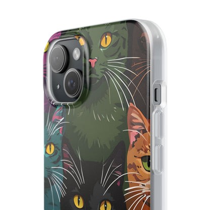 Teal Cat Grid iPhone 15 Plus Case - Soft