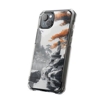 Zen Serenity: Tranquil Landscape with Buddha and Pagoda iPhone 15 - Clear Impact Phone Case