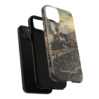 Vintage Steam Train Crossing Mountain Bridge iPhone 15  Tough+ Phone Case